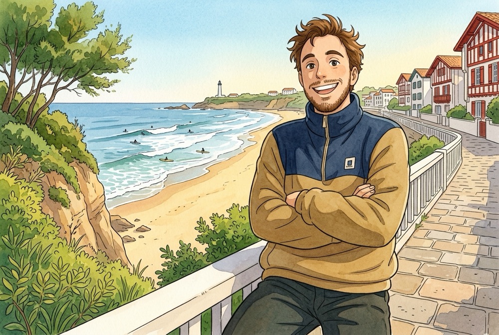Antoine Broin illustré sur la promenade de la Chambre d'Amour à Anglet face à l'océan