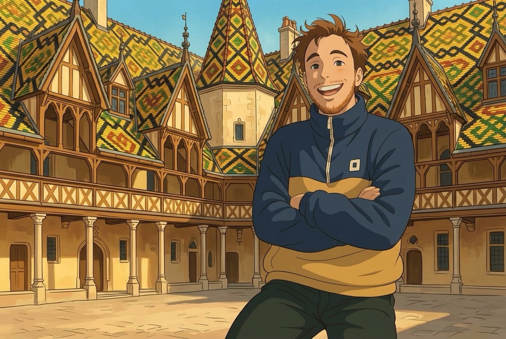 Antoine Broin illustré dans la cour des Hospices de Beaune