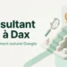 Illustration bannière Consultant SEO à Dax avec podium numéro 1 Google, loupe d'audit et colonnes