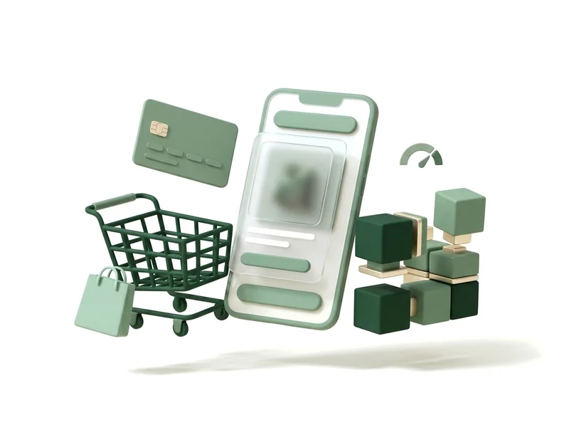 Illustration 3D création de boutique en ligne e-commerce sur-mesure