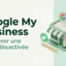 Illustration bannière Google My Business avec fiche d'établissement réactivée, badge vérifié et pin Google Maps