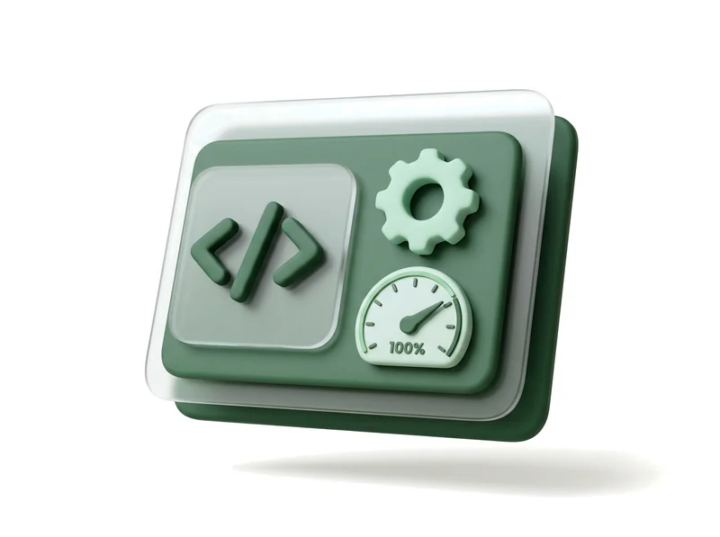 Illustration 3D optimisation SEO on-page balises code et vitesse de chargement