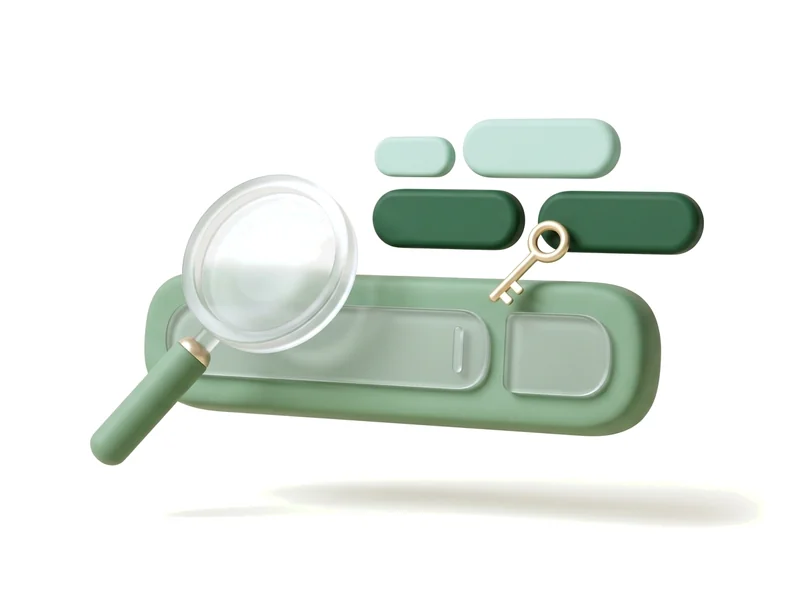 Illustration 3D recherche de mots-clés et stratégie de référencement naturel SEO Google