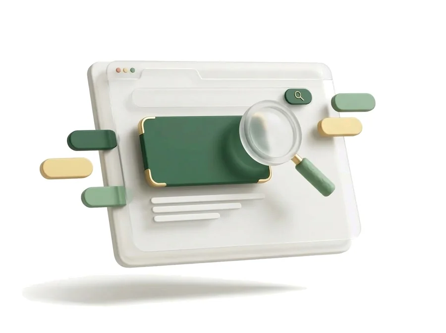 Illustration 3D navigateur de recherche et annonce sponsorisée Google Search Ads