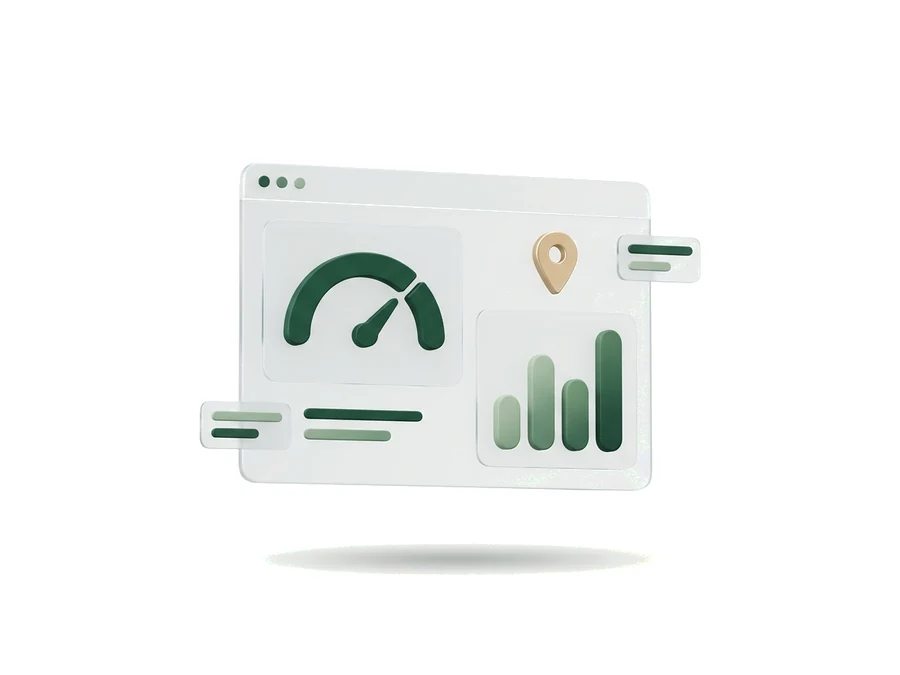 Navigateur 3D et jauge de performance, illustration du suivi traditionnel et analytics