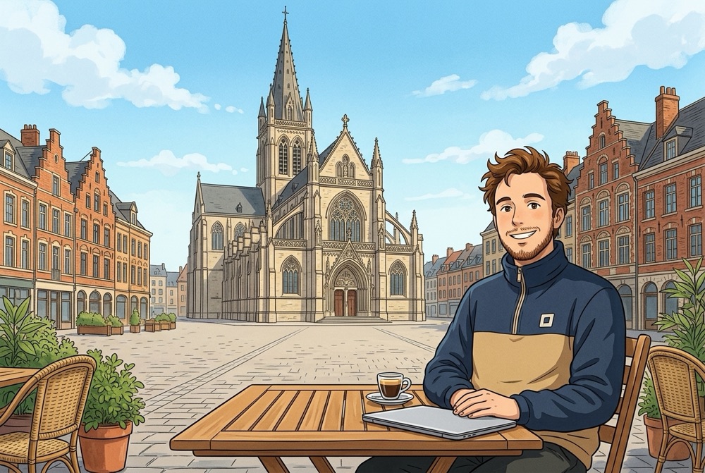 Antoine Broin illustré sur la Grand-Place de Tourcoing devant l'église Saint-Christophe
